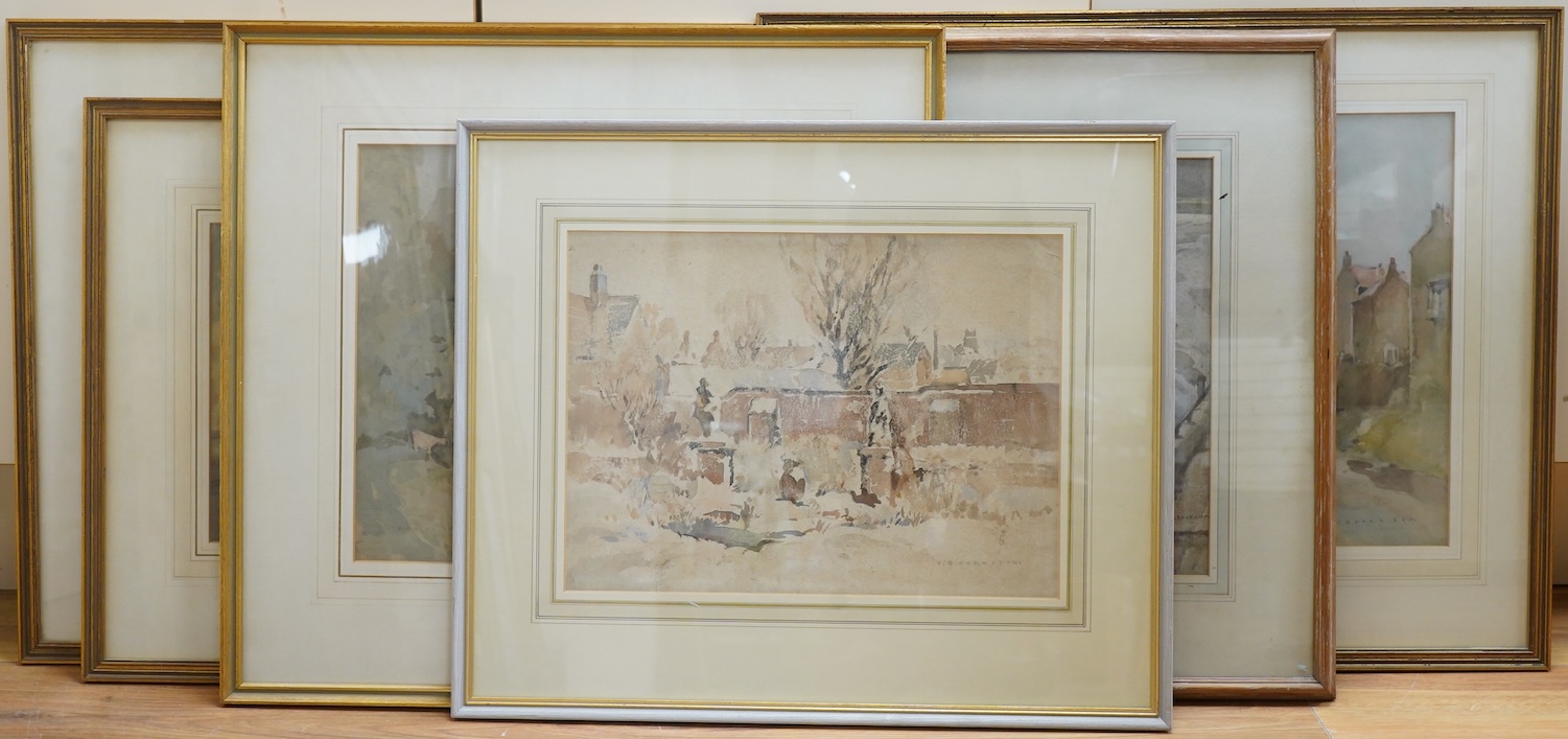 John Brown Harrison (1876-1958), Six Yorkshire views to include estuary scenes and a town scene with church, some signed, watercolours